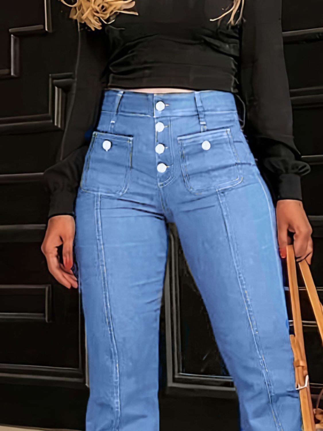 Button Fly High Waist Flare Jeans - FashionJet