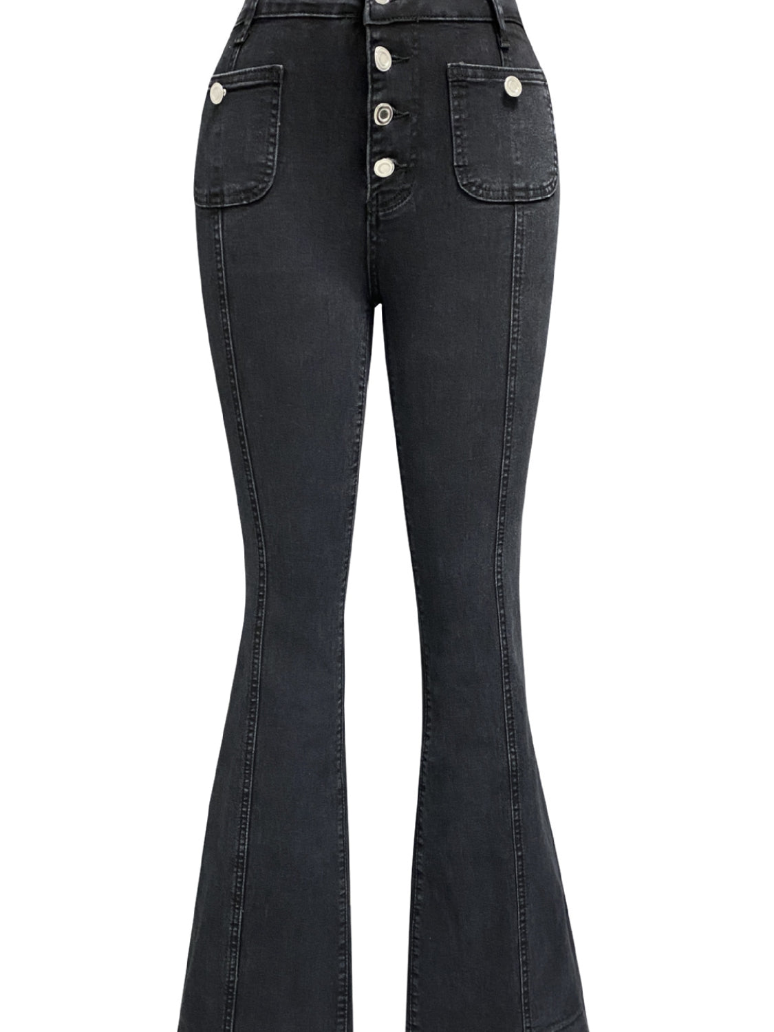 Button Fly High Waist Flare Jeans - FashionJet