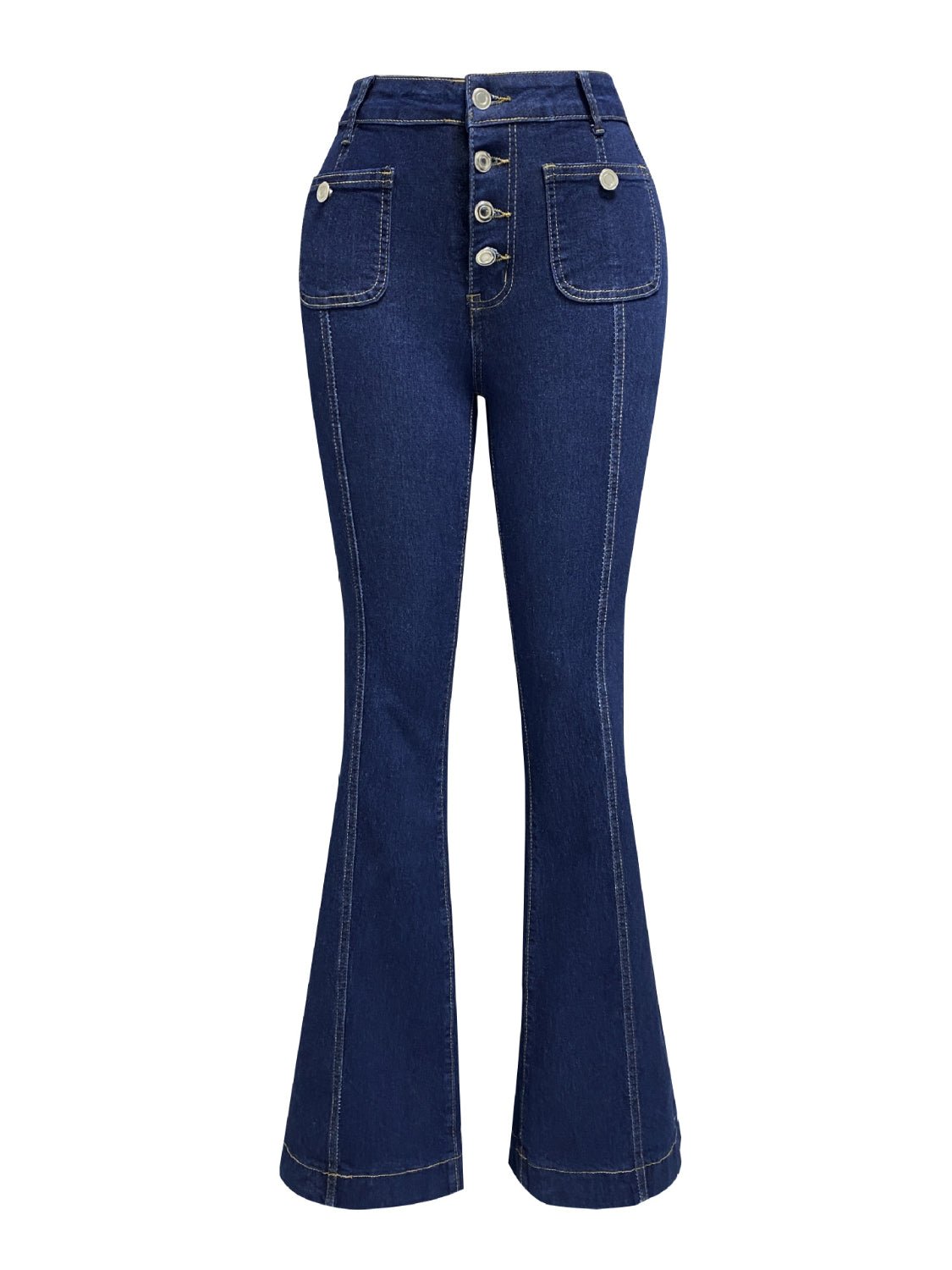Button Fly High Waist Flare Jeans - FashionJet