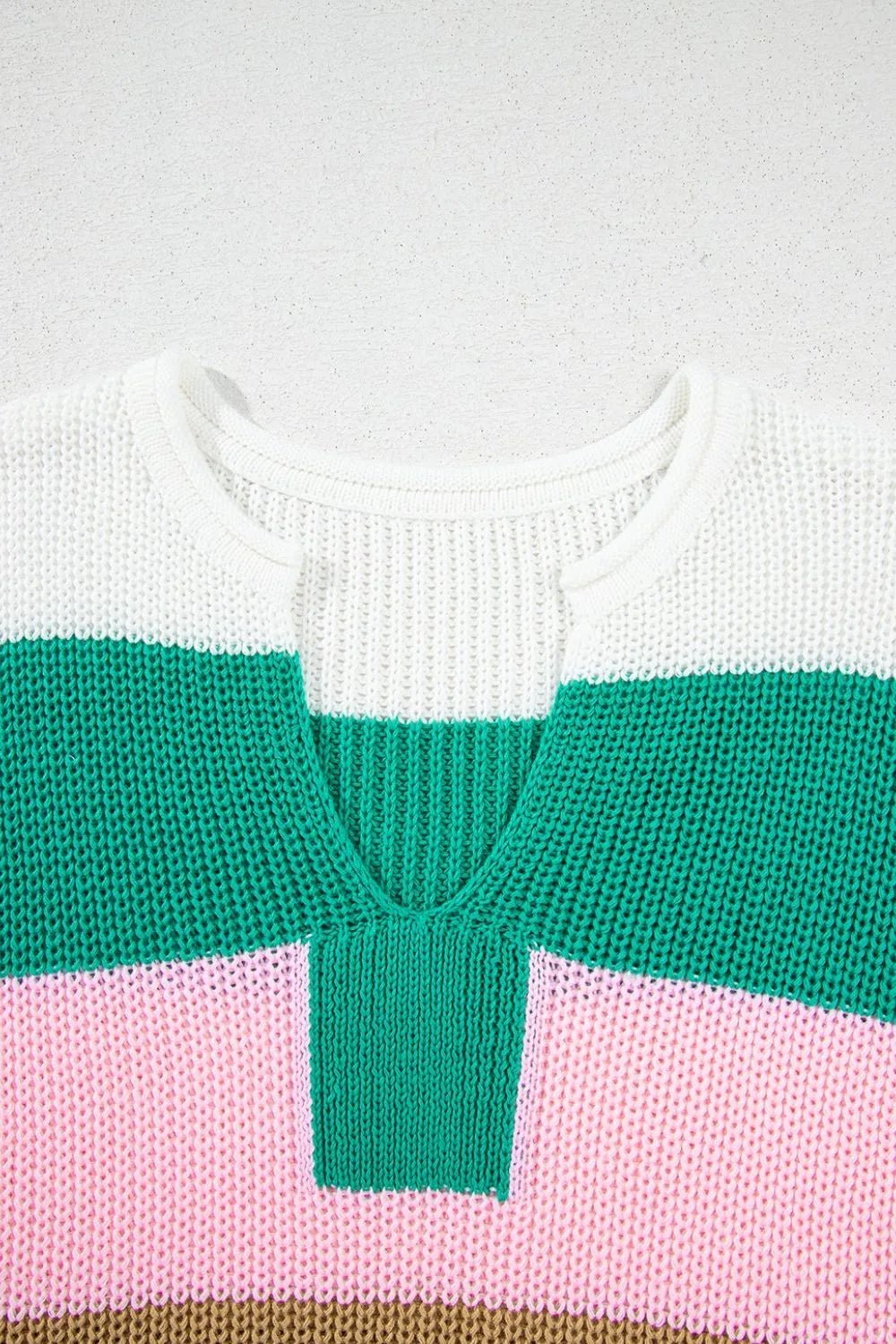 Colorblock knit Shirt mit Cap Sleeves - Streifenlook für Damen - FashionJet