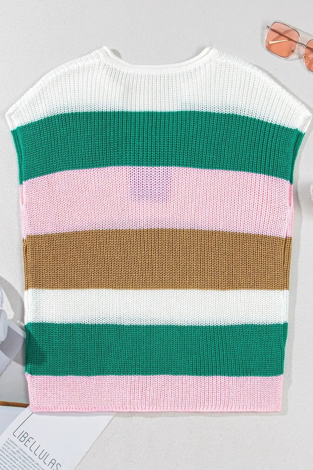 Colorblock knit Shirt mit Cap Sleeves - Streifenlook für Damen - FashionJet
