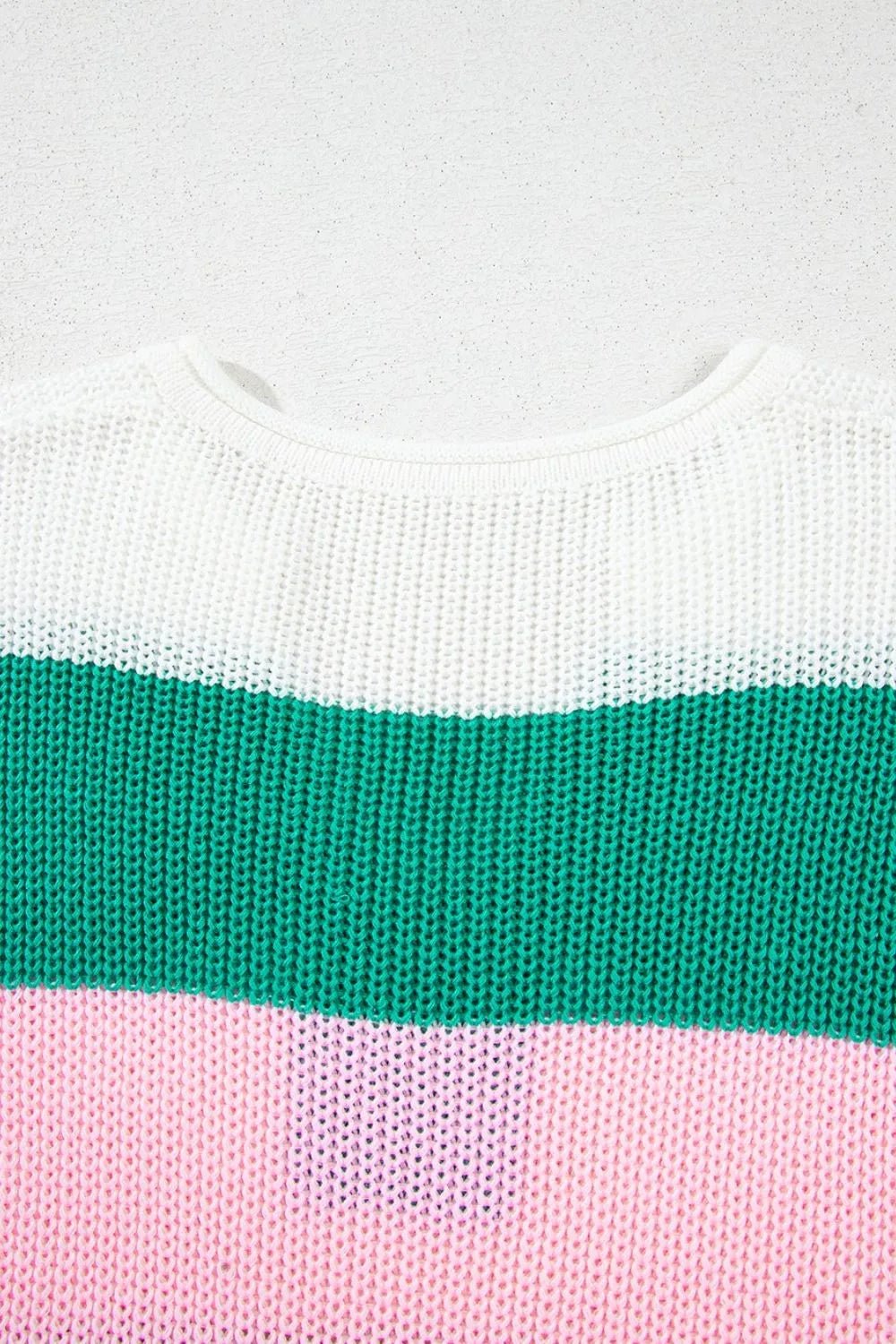 Colorblock knit Shirt mit Cap Sleeves - Streifenlook für Damen - FashionJet