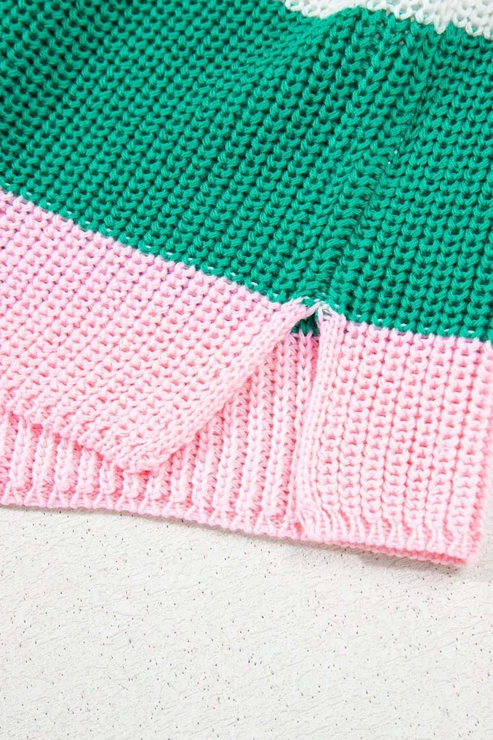 Colorblock knit Shirt mit Cap Sleeves - Streifenlook für Damen - FashionJet