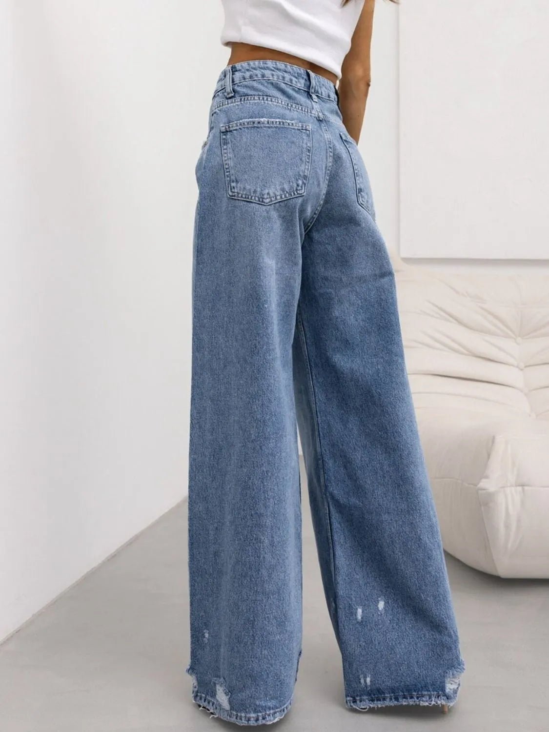 Distressed Wide Leg Jeans - FashionJet