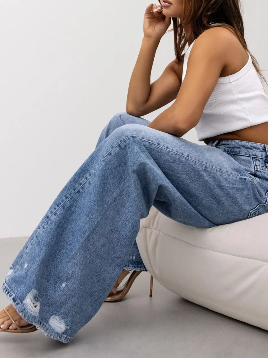 Distressed Wide Leg Jeans - FashionJet