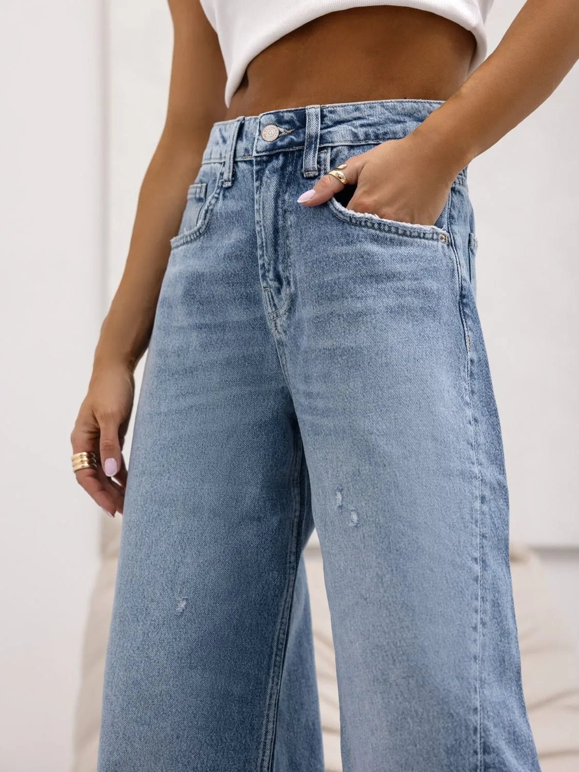 Distressed Wide Leg Jeans - FashionJet