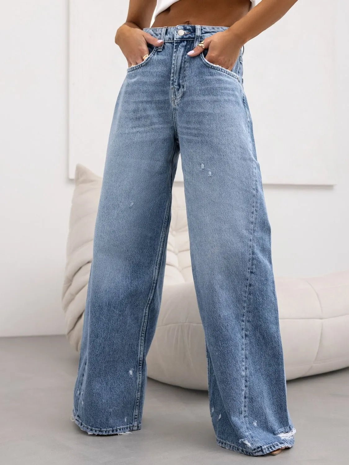 Distressed Wide Leg Jeans - FashionJet
