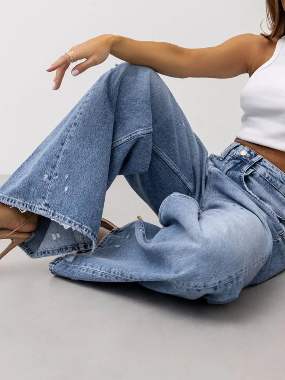 Distressed Wide Leg Jeans - FashionJet