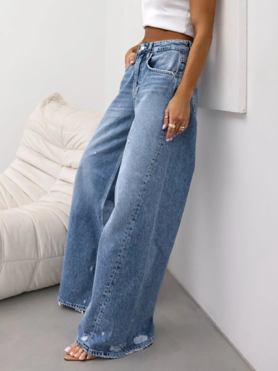 Distressed Wide Leg Jeans - FashionJet
