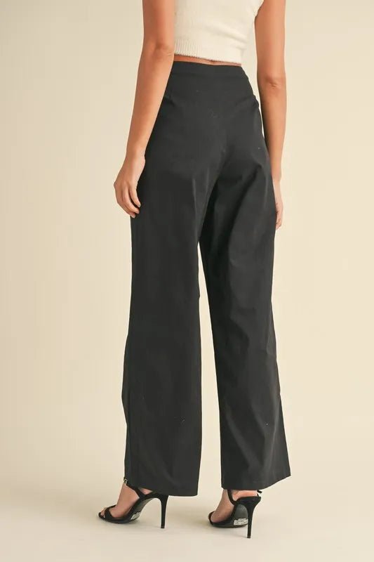MABLE High Waist Front Pleated Detail Wide Leg Pants - FashionJet