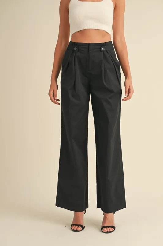 MABLE High Waist Front Pleated Detail Wide Leg Pants - FashionJet