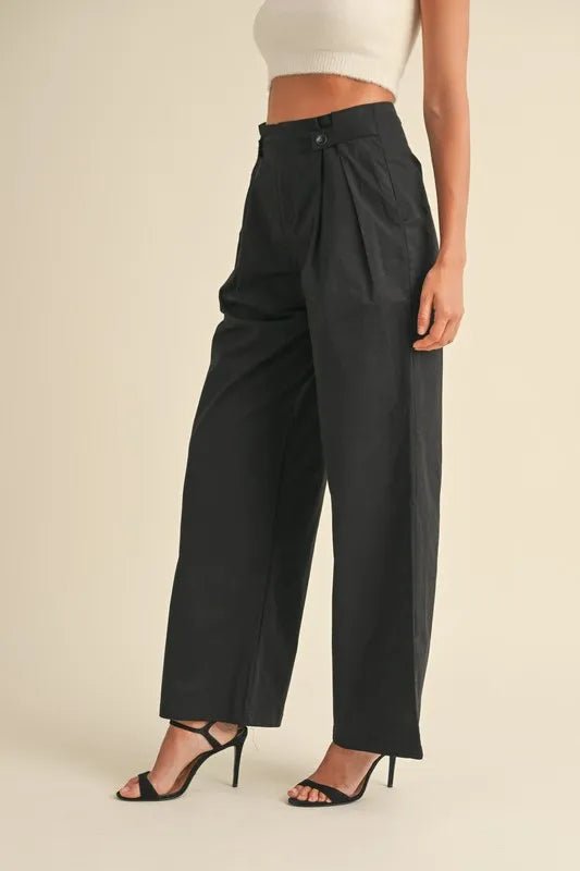 MABLE High Waist Front Pleated Detail Wide Leg Pants - FashionJet