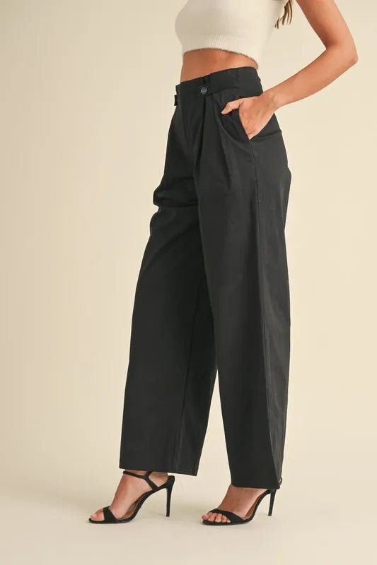 MABLE High Waist Front Pleated Detail Wide Leg Pants - FashionJet