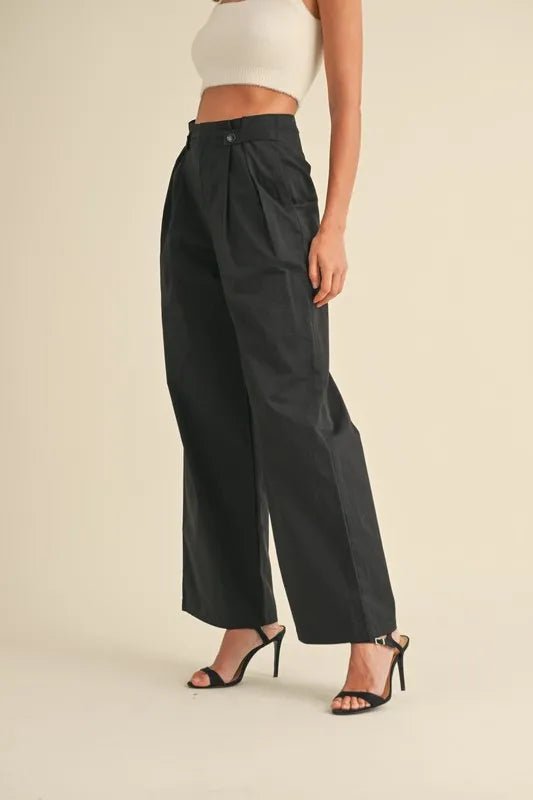 MABLE High Waist Front Pleated Detail Wide Leg Pants - FashionJet