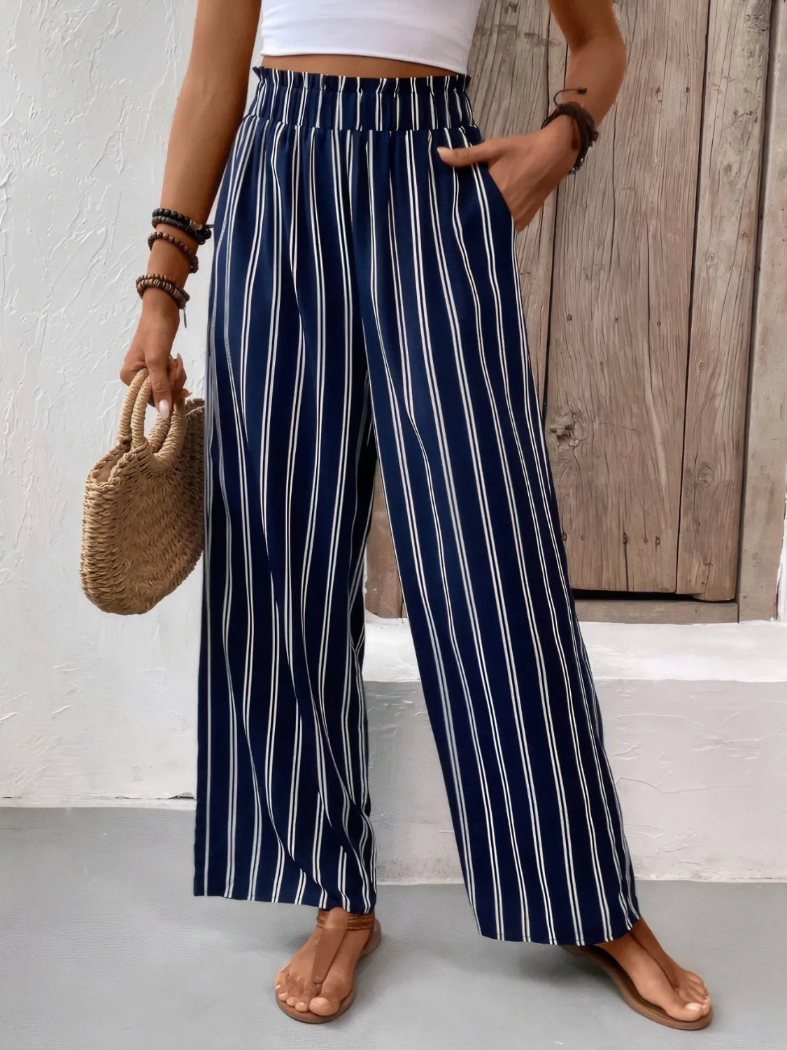 Striped Wide Leg Pants - FashionJet