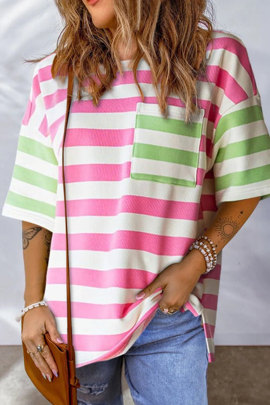 Contrast Striped Round Neck Half Sleeve T-Shirt - FashionJet