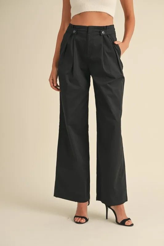 MABLE High Waist Front Pleated Detail Wide Leg Pants - FashionJet