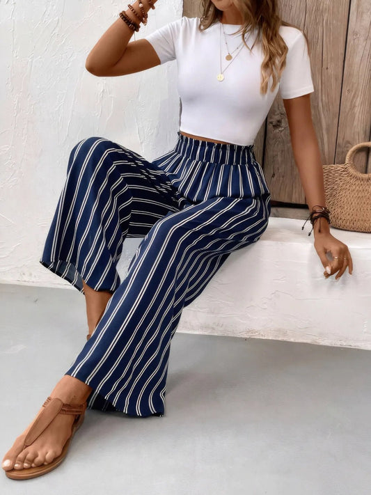 Striped Wide Leg Pants - FashionJet