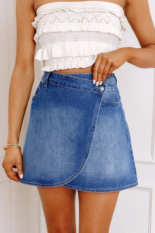 Wrapped Crossed Waist Denim Mini Skirt - FashionJet