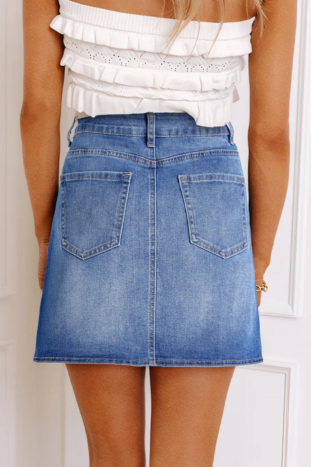 Wrapped Crossed Waist Denim Mini Skirt - FashionJet